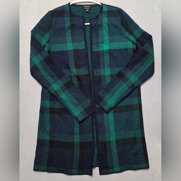 Talbots Women's Checkered 100% Merino Wool Sz XS Cardigan Dark Green and Navy - Picture 11 of 11